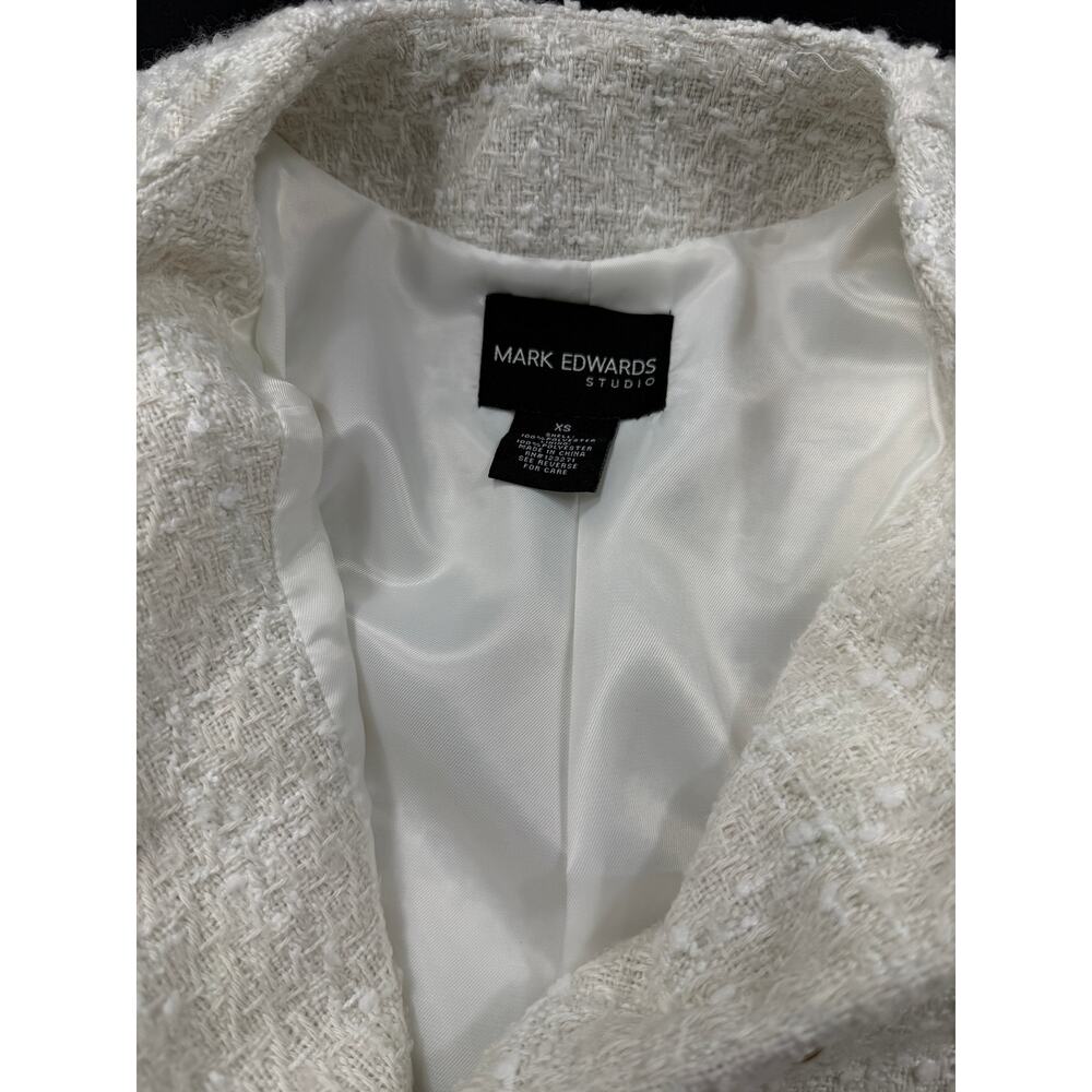 Mark Edwards Studio Tweed Crop Blazer Jacket Sz XS Ivory Blazer - Picture 9 of 12